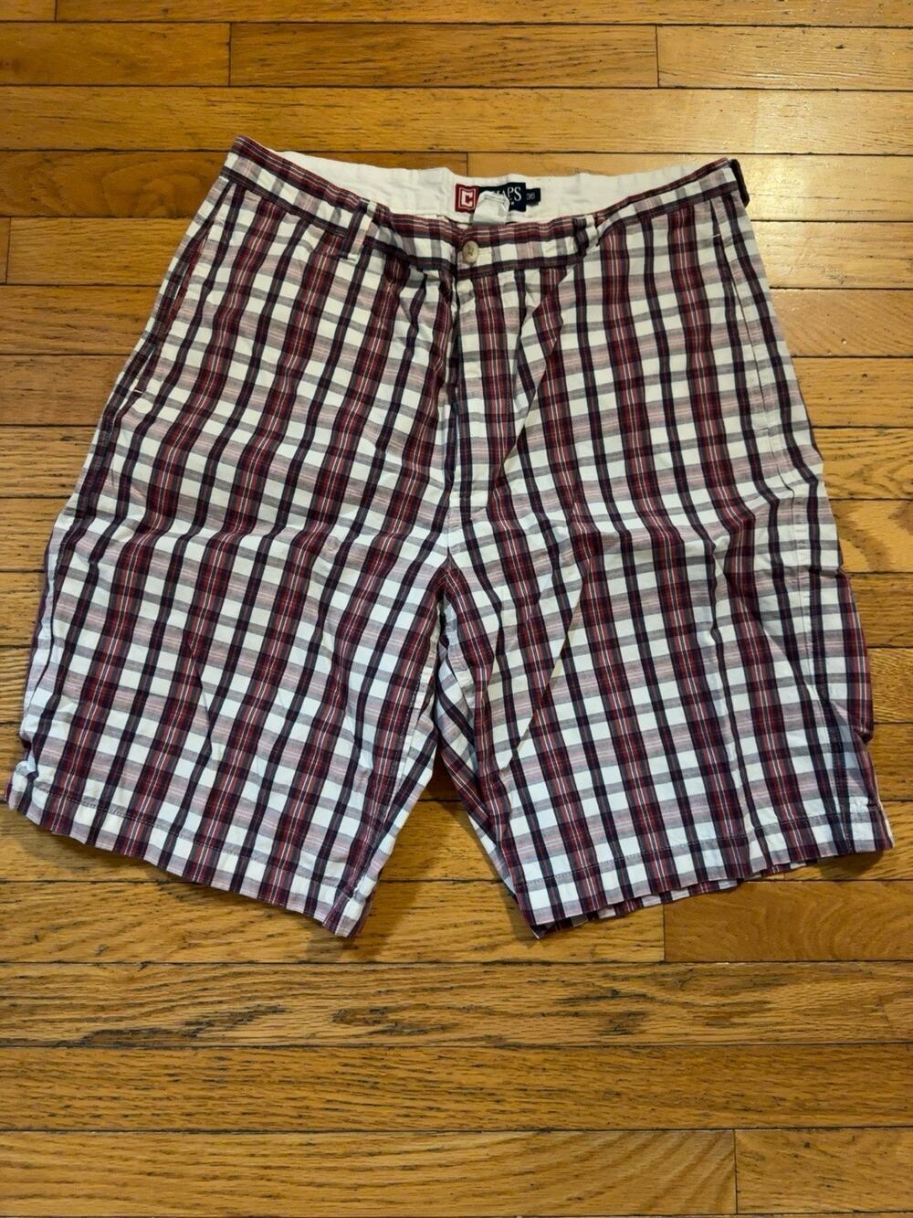 Chaps Plaid Cargo Shorts Mens 36 Red White Blue Cotton Casual Preppy Summer